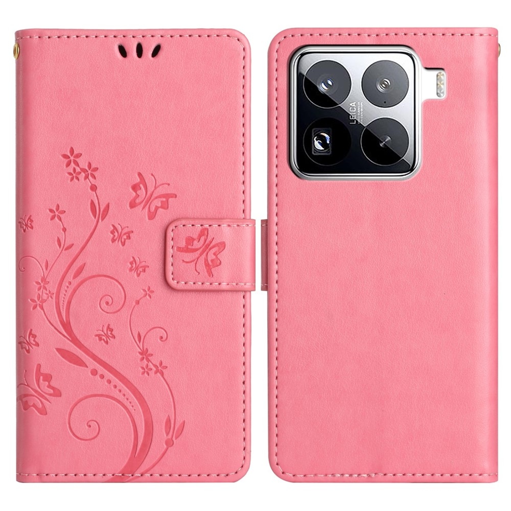 Virágok könyv tok Xiaomi 15 Pro-hoz - rózsaszín