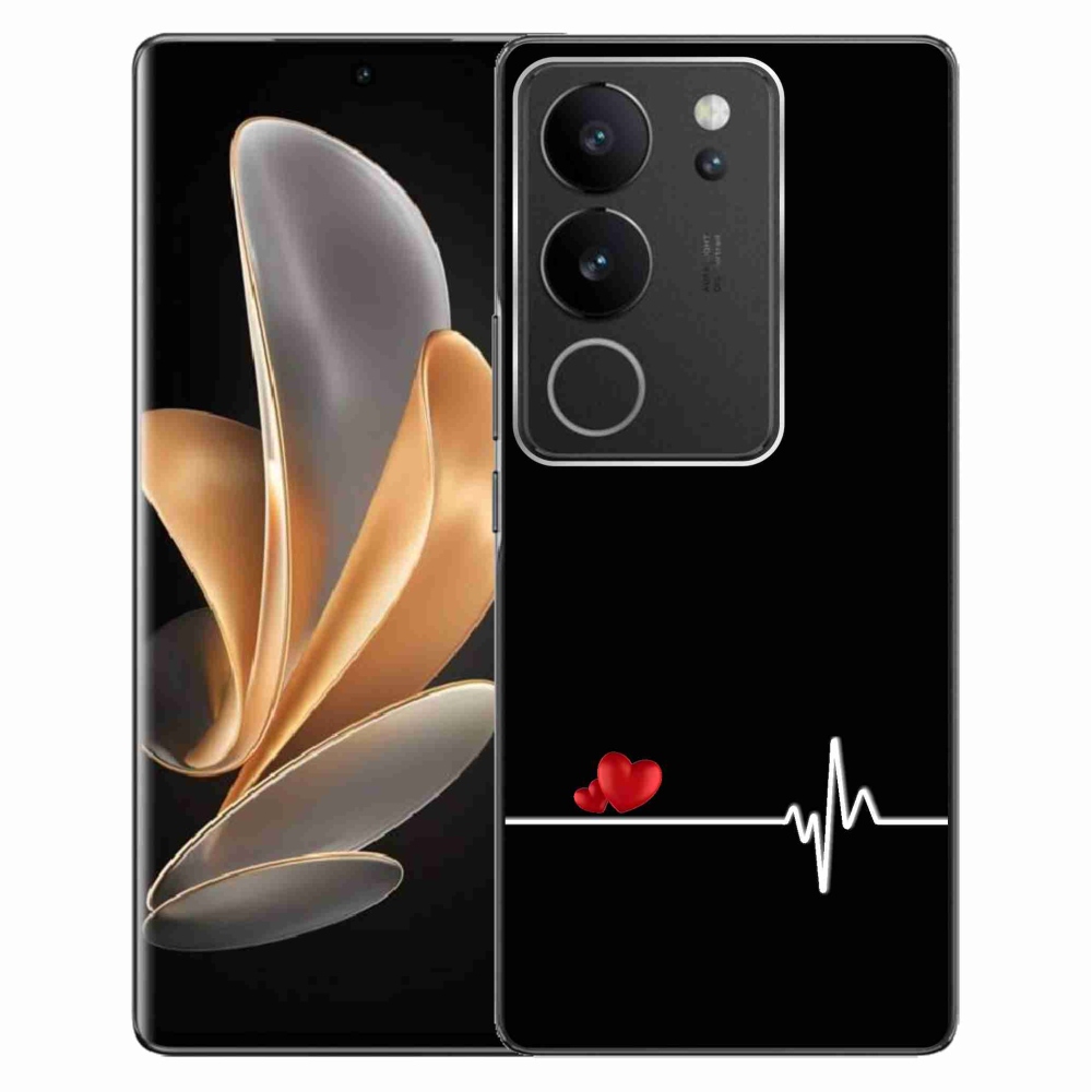 Gél borító mmCase a Vivo V29 5G-n - szív és szívverés fekete háttérrel