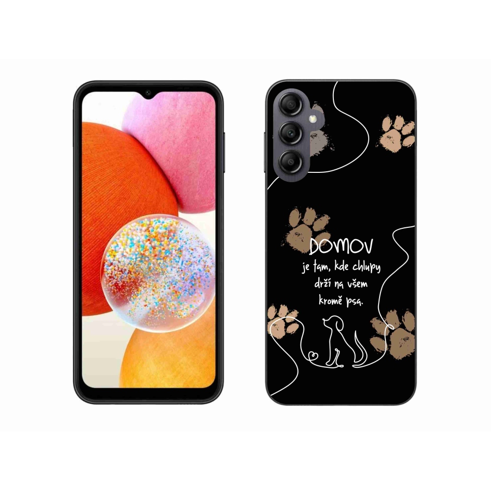 Gél borítás mmCase Samsung Galaxy A14 4G/5G készülékhez - kutya motívum fekete háttérrel