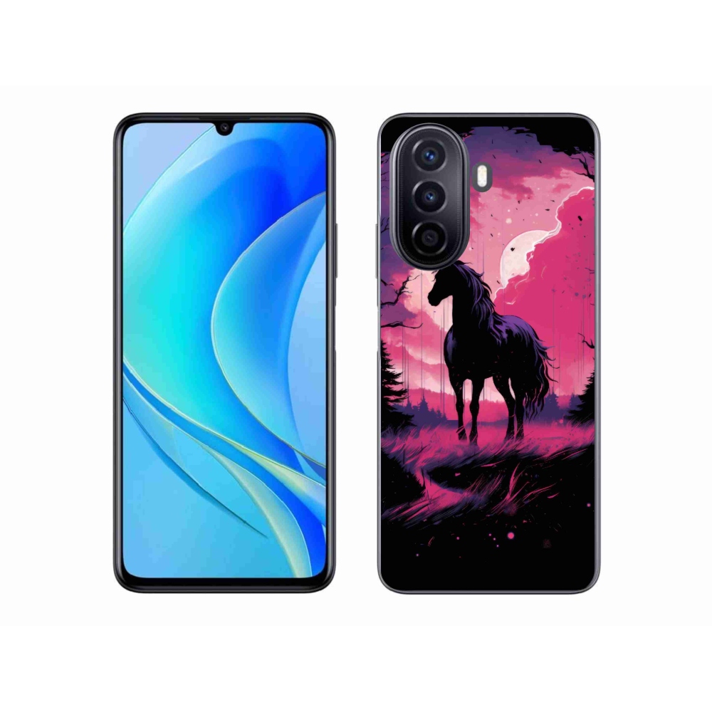 Gél borító mmCase a Huawei Nova Y70 készülékhez - fekete rajzfilm ló 1
