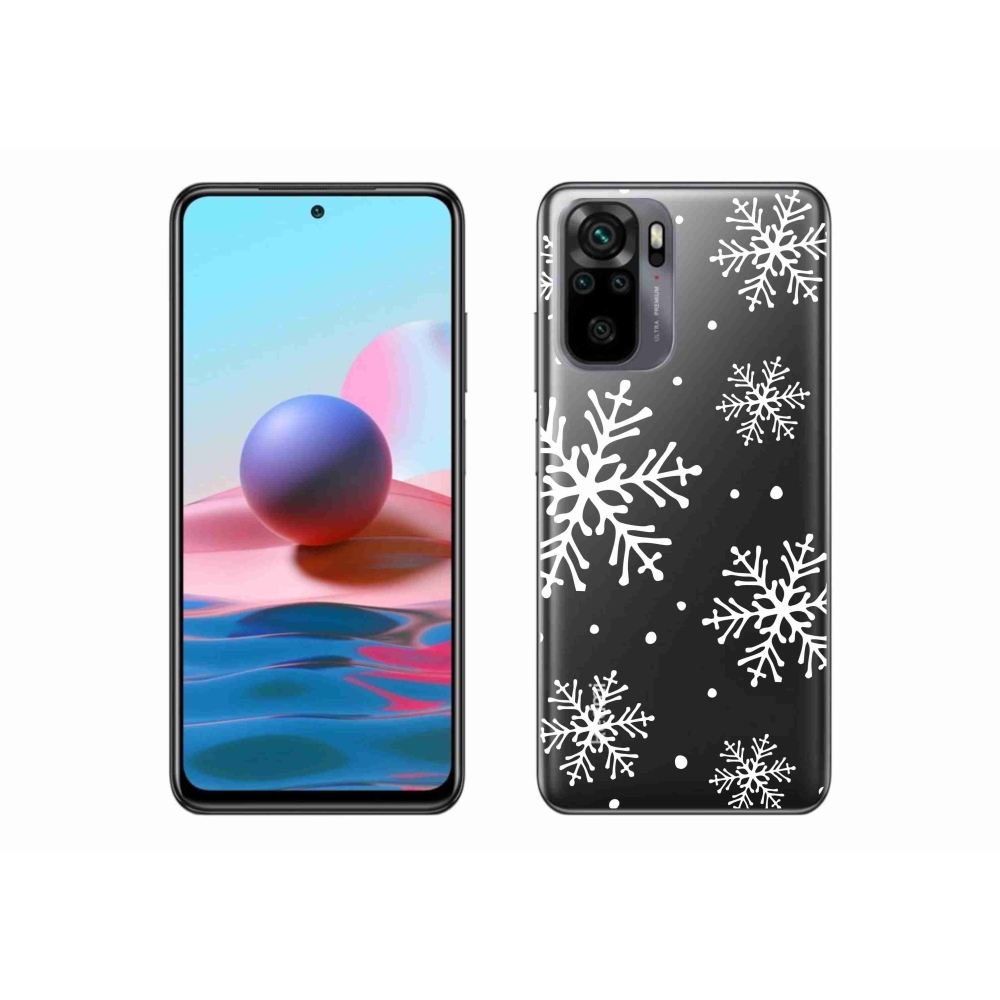 Gél borítás mmCase a Xiaomi Poco M5s készülékhez - fehér pelyhek átlátszó háttéren