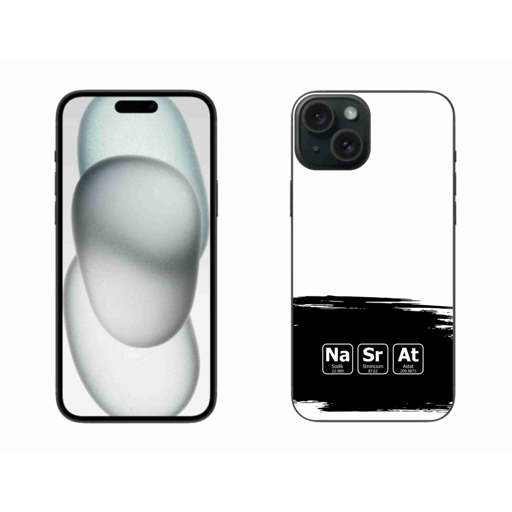 Gél borítás mmCase iPhone 15 Plus készülékhez - kémiai elemek fekete és fehér háttérrel