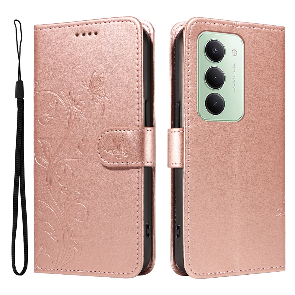 Virágos könyves tok Xiaomi Redmi 15 4G (171mm) - rózsaarany