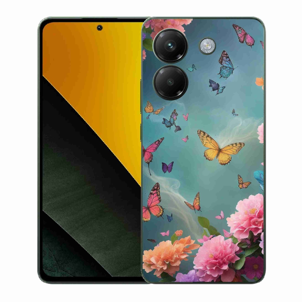Gél borítás mmCase a Xiaomi Poco M7 Pro 5G számára - színes virágok és pillangók
