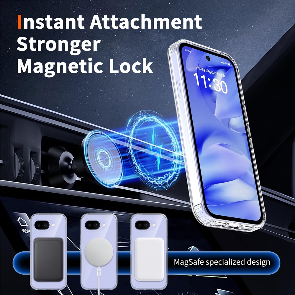 Akril zselés tok szilárd hátlappal és MagSafe a Google Pixel 10a készülékre - átlátszó