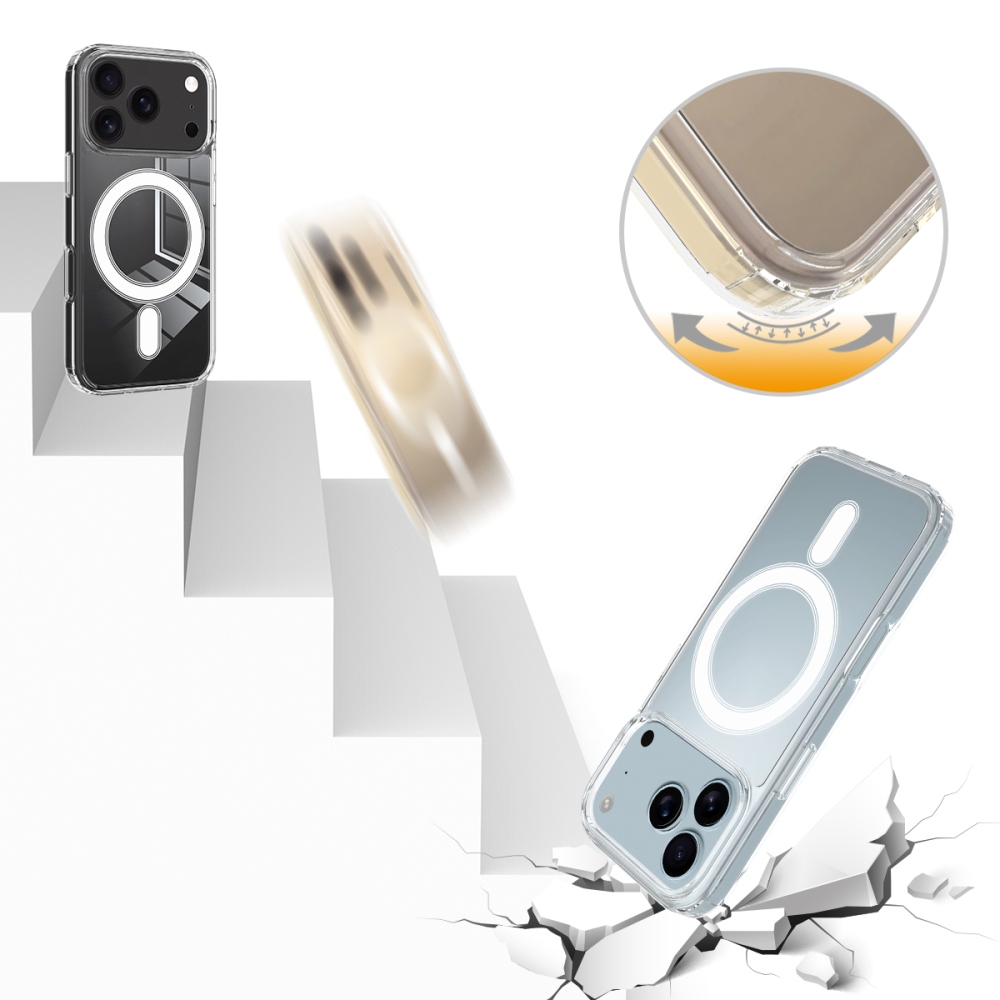 Acryle gél tok merev hátlappal és MagSafe-kompatibilis az iPhone 18 Pro Max/17 Pro Max készülékekhez – átlátszó