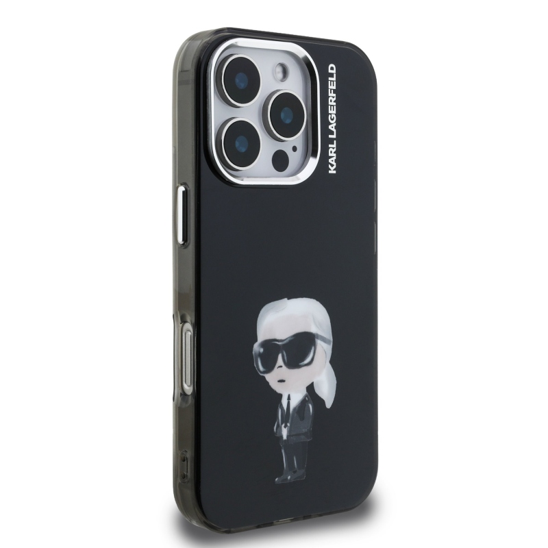 Karl Lagerfeld IML Aquarelle Karl hátlapi borító iPhone 16 Pro Max készülékhez Fekete