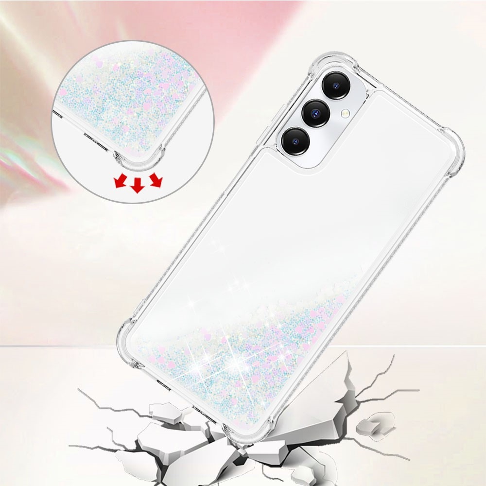 Glitter zselés homokóra tok Samsung Galaxy A05s készülékhez - rózsaszín/ezüst/szív