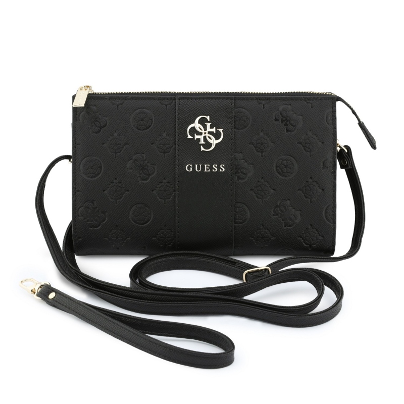 Guess PU 4G Peony Stripe Metal Logo mobiltelefon-táska, fekete