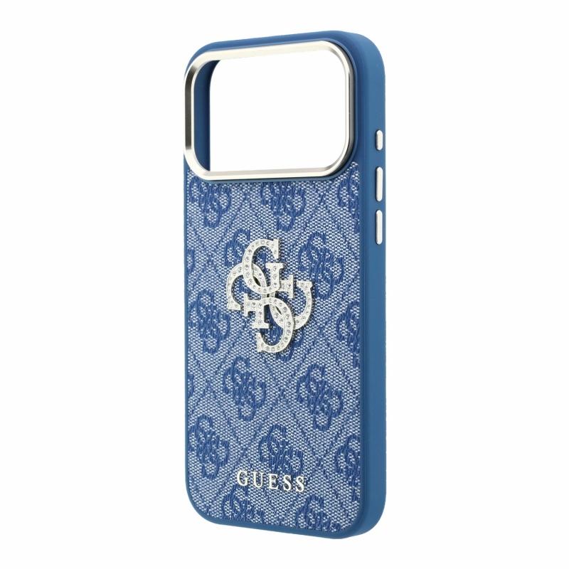 Guess PU 4G Strass Metal Logo hátsó tok iPhone 18 Pro-hoz, kék