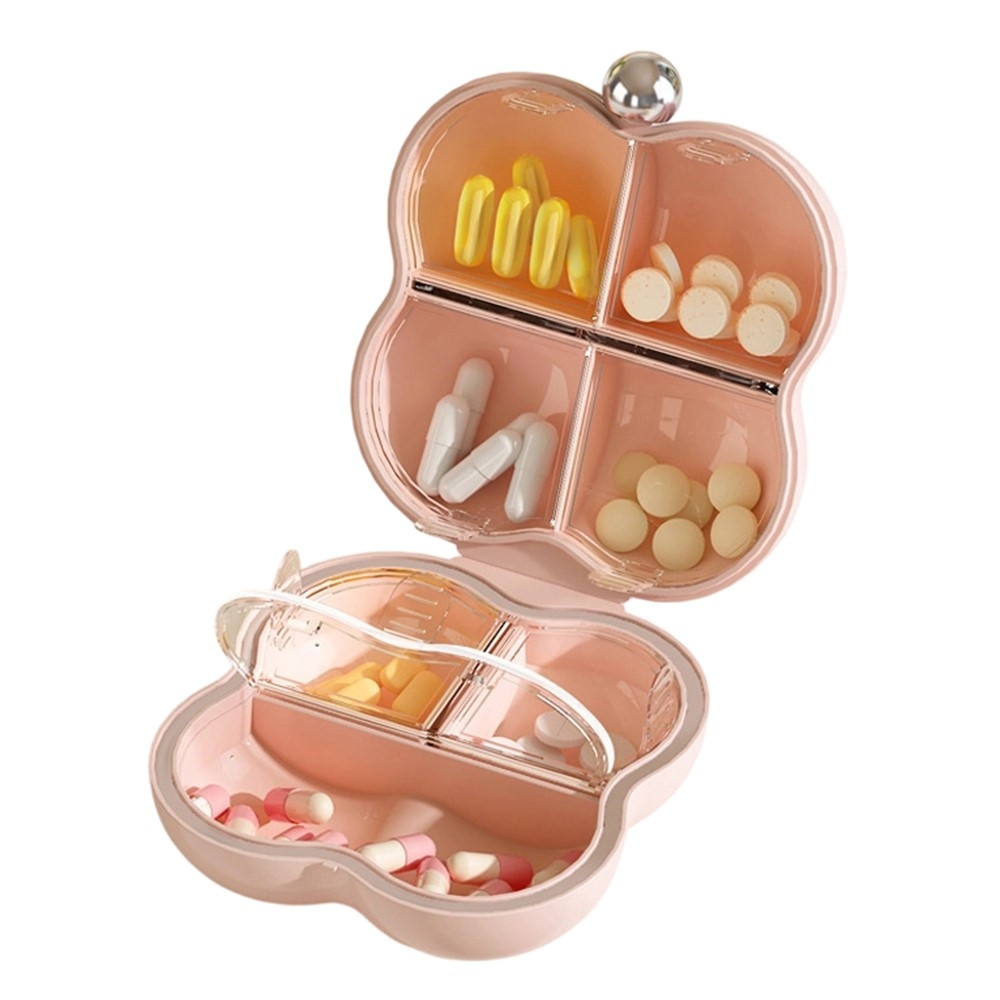 Mini gyógyszer- és ékszerszervező 7 rekesszel - virágos rózsaszín