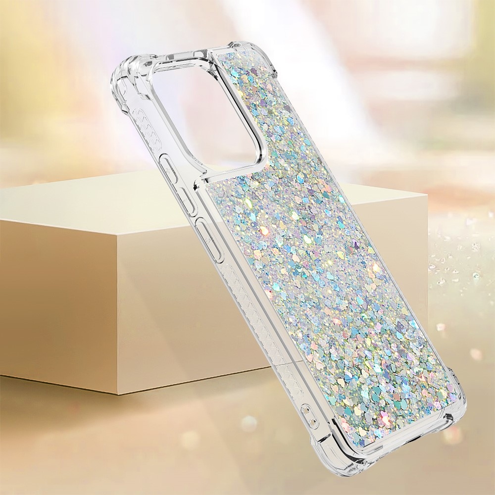 Glitter zselés homokóra tok Xiaomi Redmi Note 13-hoz - ezüst/szív