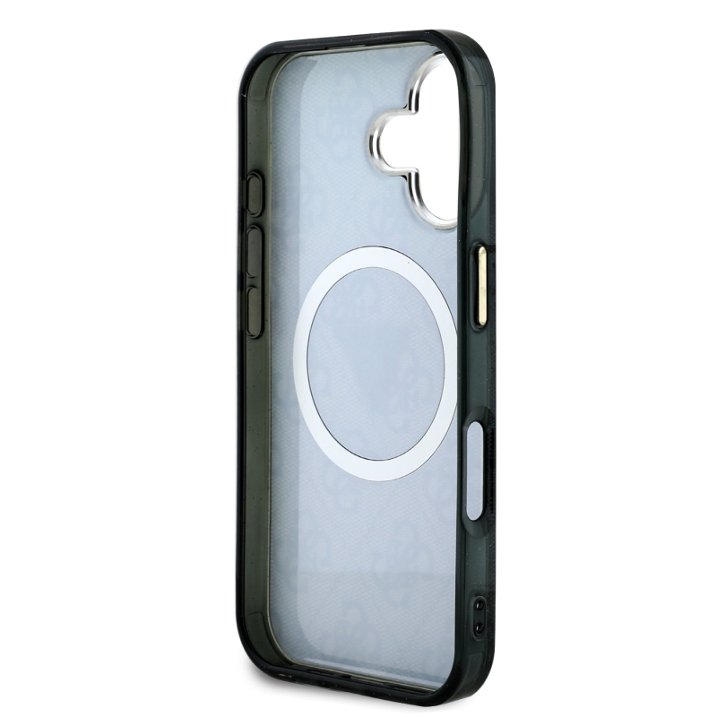 Guess IML 4G csillogó és háromszög logóval ellátott MagSafe hátlap iPhone 16-hoz Fekete