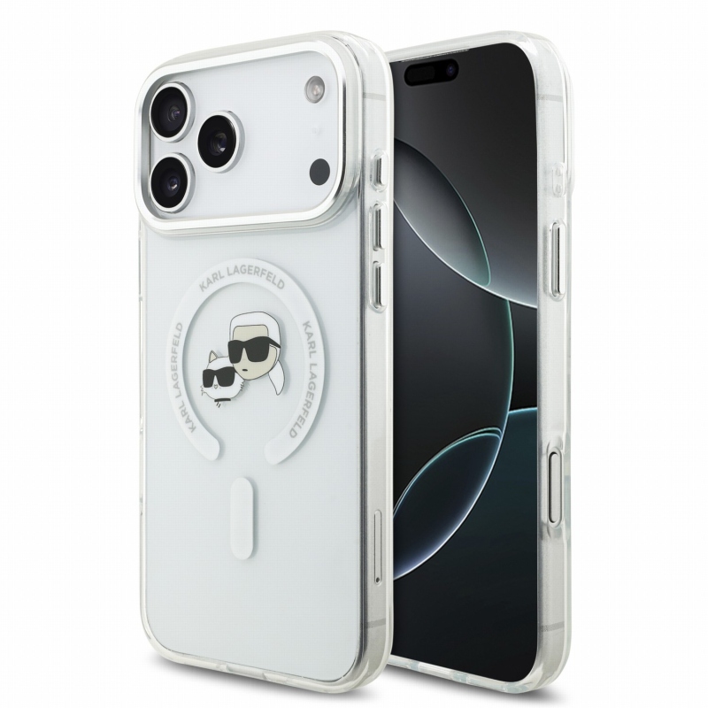 Karl Lagerfeld IML K&CH Heads fémkeretes MagSafe hátlap az iPhone 18 Pro Max-hoz, fehér