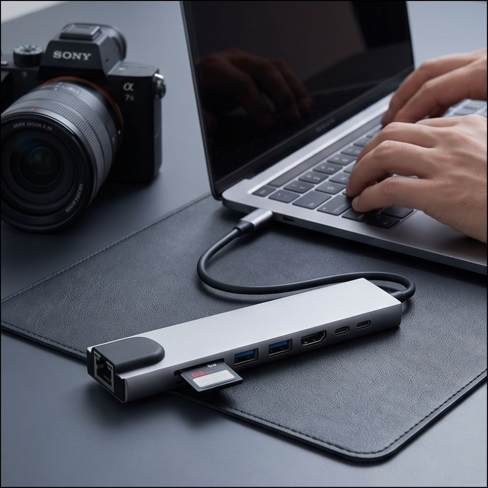 Tech-Protect HB09 USB-C adapter 8 az 1-ben HDMI, USB, RJ45 és kártyaolvasóval