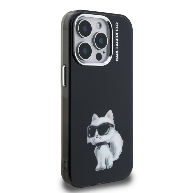 Karl Lagerfeld IML Aquarelle Choupette hátlap iPhone 15 Pro fekete színű borítóhoz