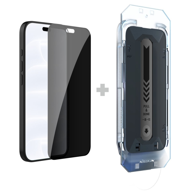 Nillkin 0,25 mm-es Guardian 2,5D edzett üveg az Apple iPhone 18 Pro Max-hoz, fekete (felhelyező eszközzel)