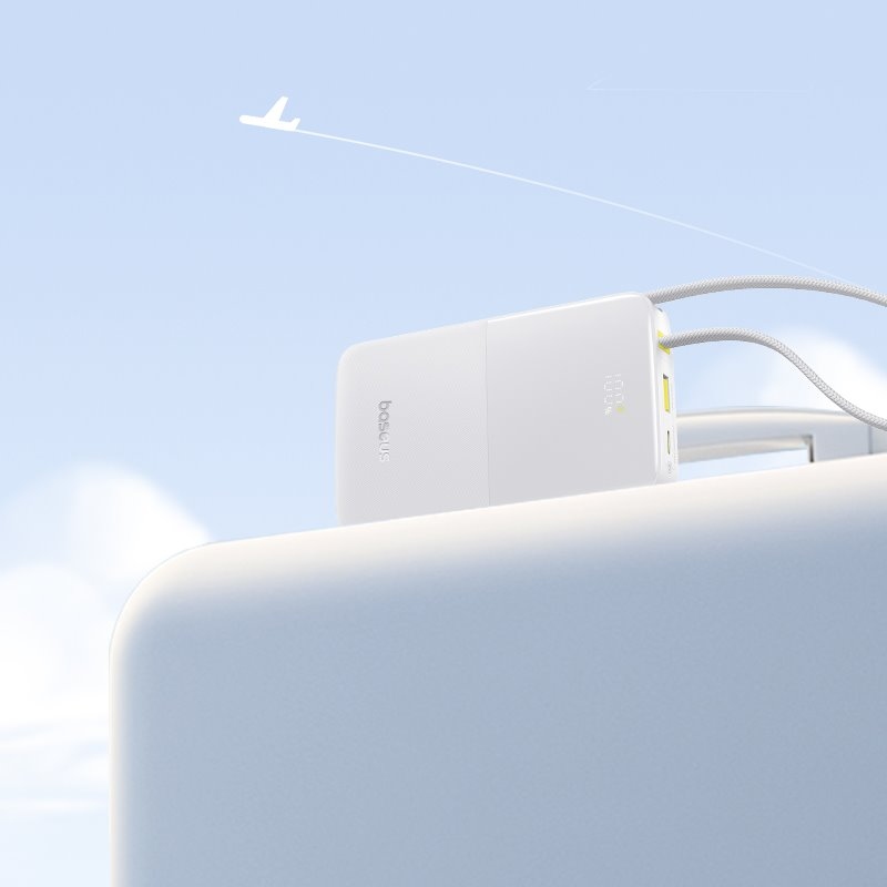 Baseus EnerFill FC51 Bipow 2 Pro 22,5 W-os powerbank beépített kábellel, 10 000 mAh, Moon White
