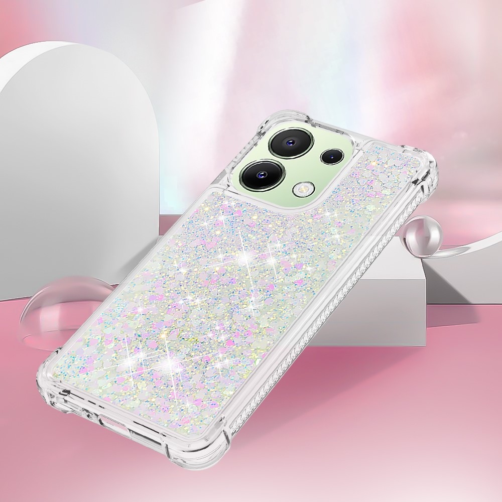 Glitter zselés homokóra tok Xiaomi Redmi Note 13-hoz - rózsaszín/ezüst/szív