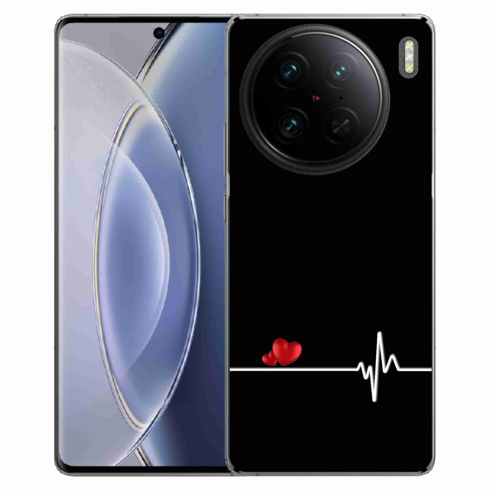 Gél borítás mmCase a Vivo X90 Pro készülékre - szív és szívverés fekete háttérrel