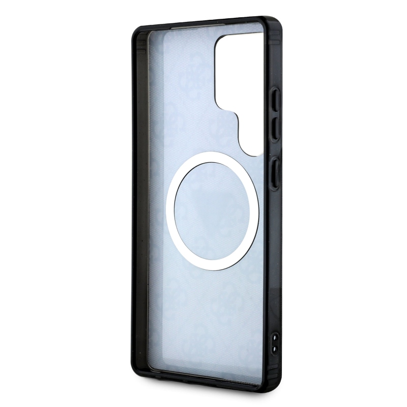 Guess IML 4G csillogó és háromszög logó MagSafe hátlap Samsung Galaxy S25 Ultra fekete