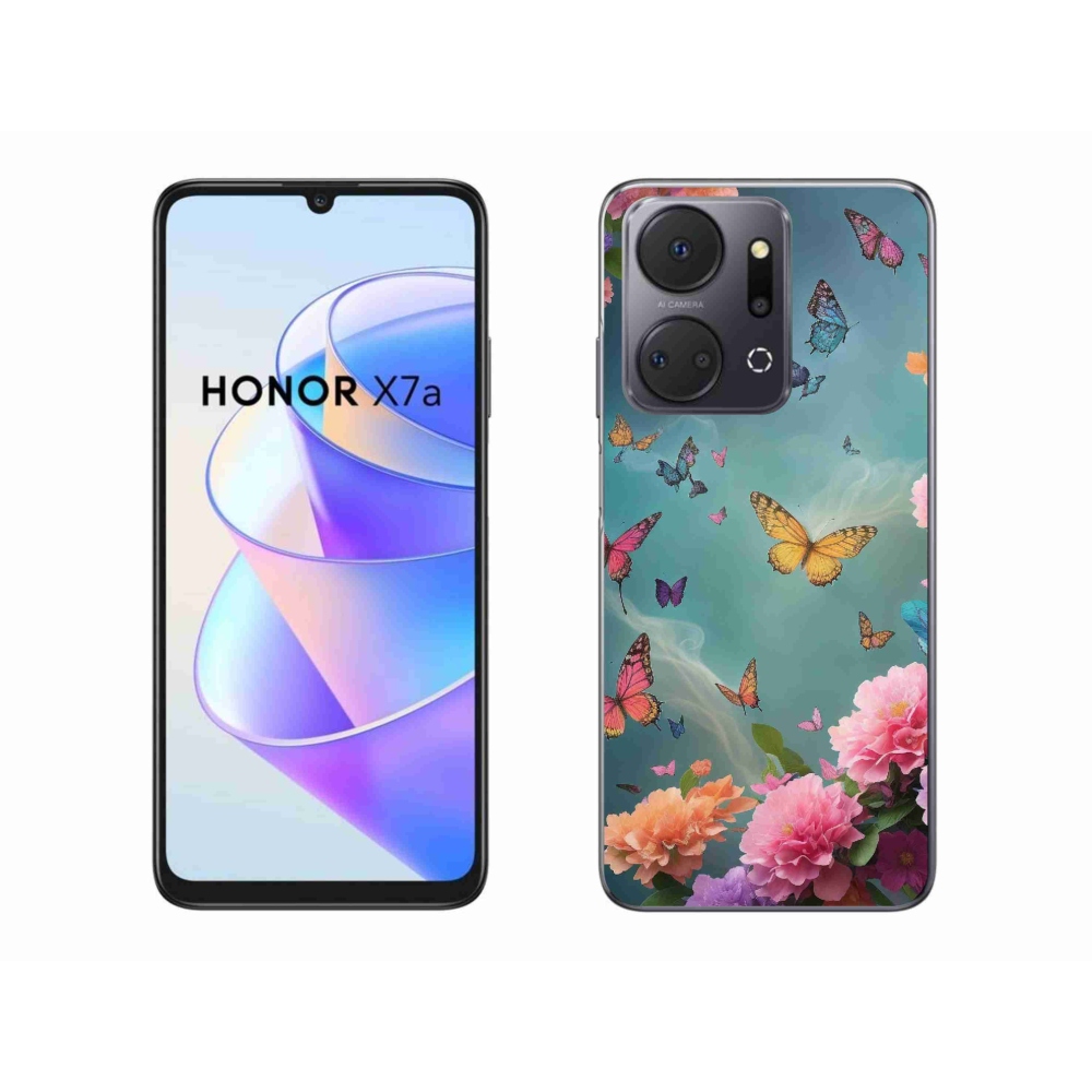 Gél borító mmCase a Honor X7a számára - színes virágok és pillangók