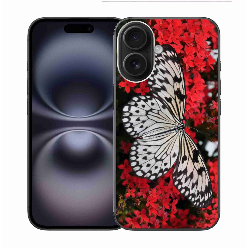 Zselés borítás mmCase iPhone 16 készülékhez - fekete-fehér pillangó 1
