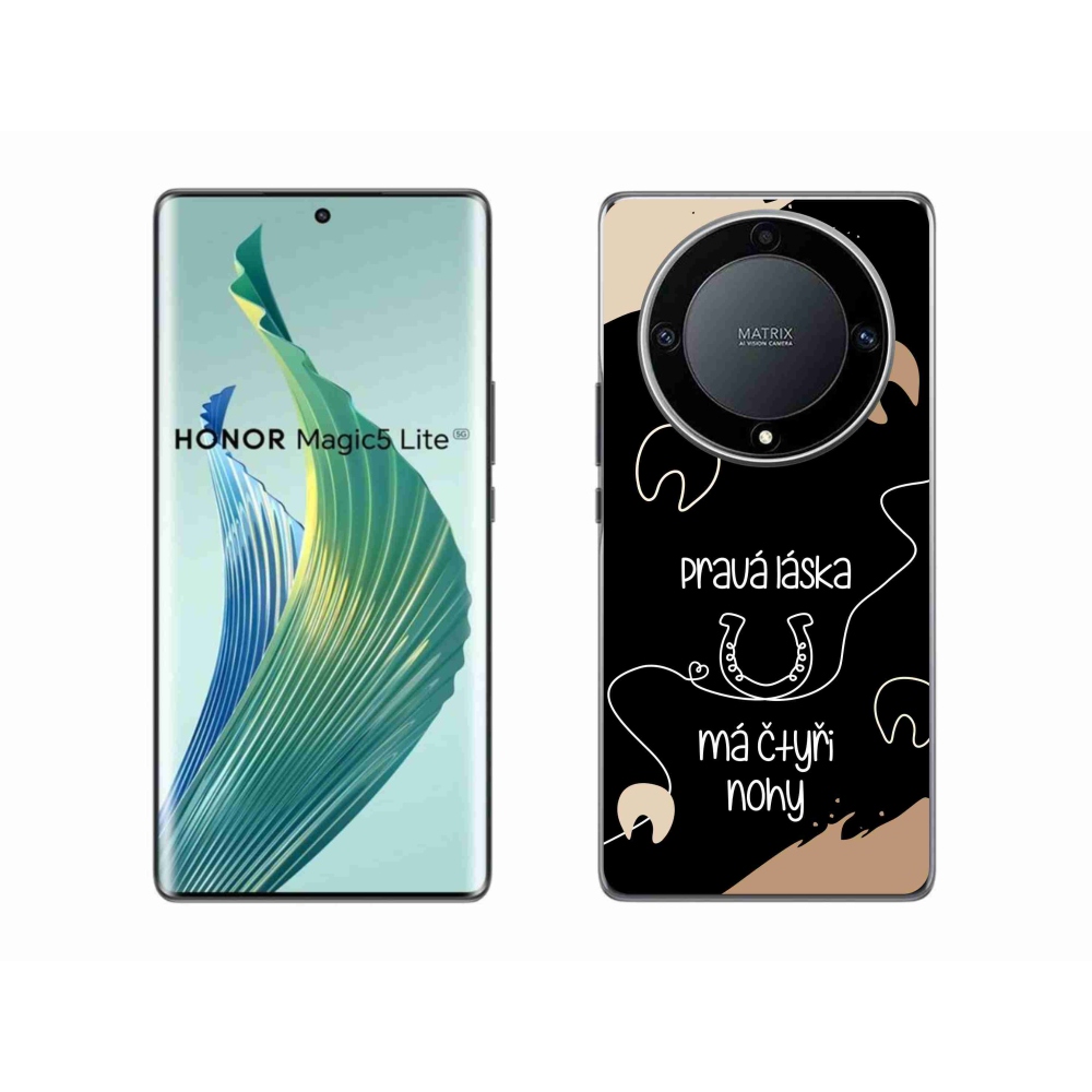 Gél borító mmCase a Honor Magic 5 Lite 5G számára - ló motívum fekete háttérrel