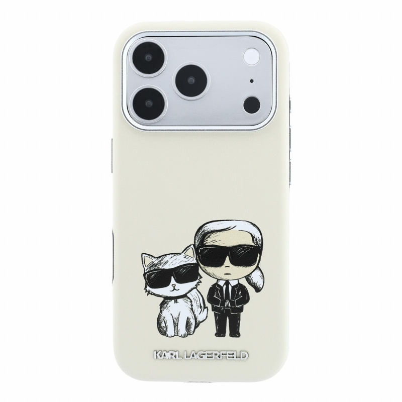 Karl Lagerfeld PU Semi Wrap Smooth Sketch Bodies Magsafe hátsó tok iPhone 18 Pro-hoz, bézs színben