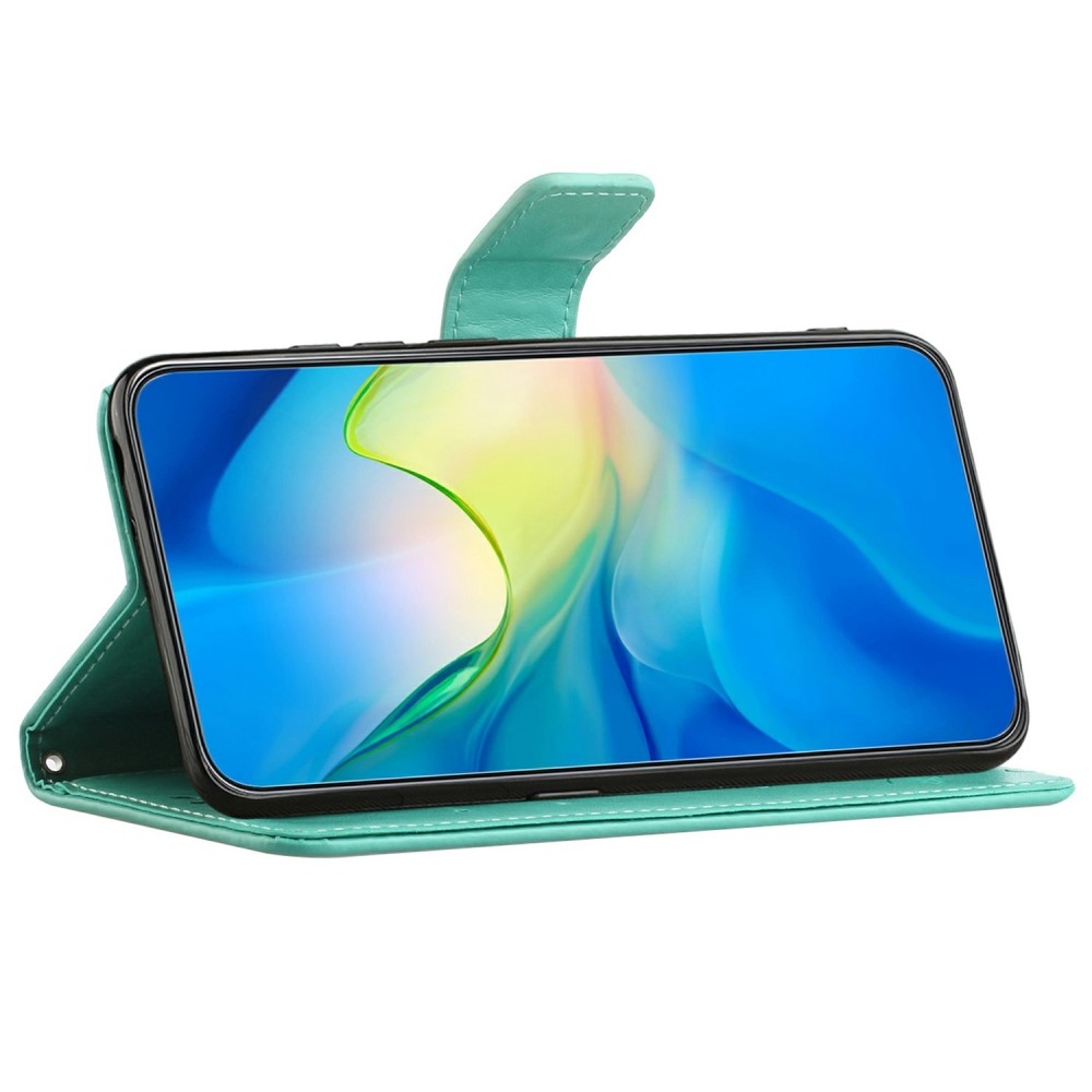 Virágos könyvtáska Samsung Galaxy A26 5G készülékhez - teal színű