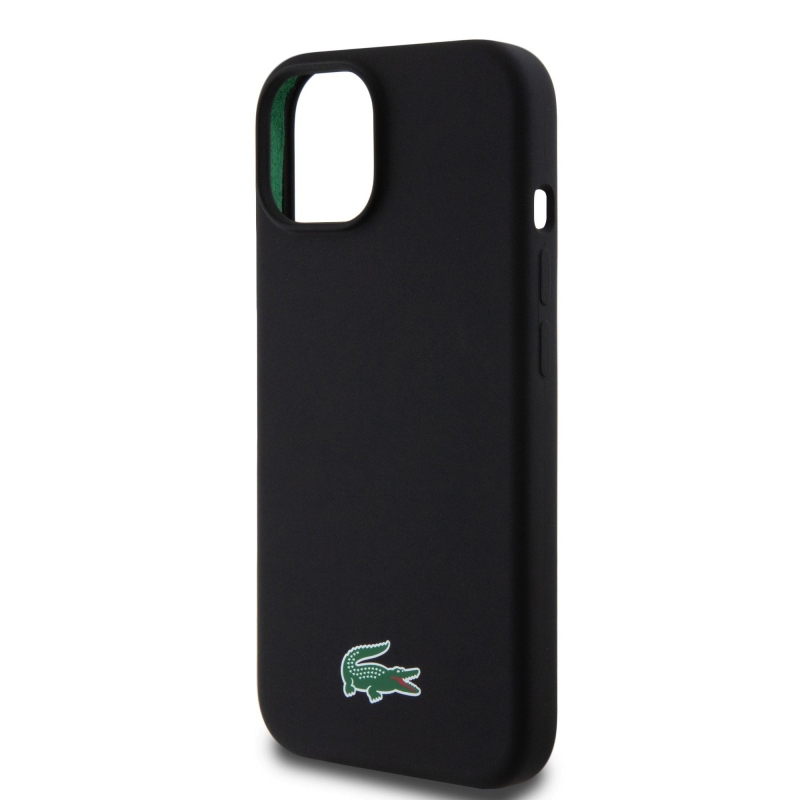 Lacoste Liquid Silicone Microfiber Croc Logo Magsafe hátlap iPhone 15 Fekete fekete