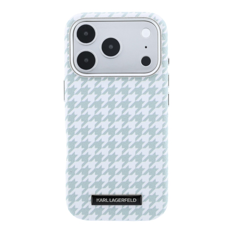 Karl Lagerfeld PU Houndstooth gyantalemez MagSafe hátlapi borító iPhone 17 Pro kékhez