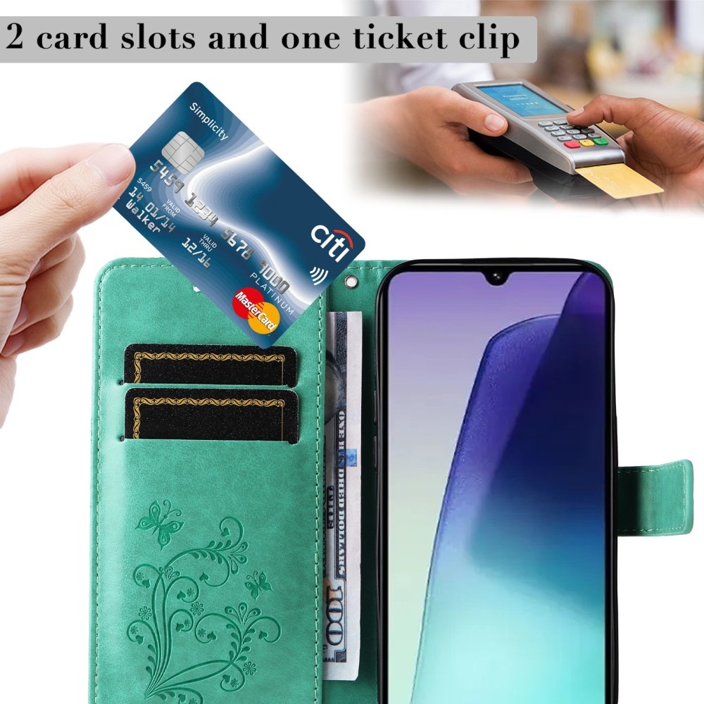 Nagy pillangó könyv tok a Xiaomi Redmi 14C/Poco C75-hez - teal színű