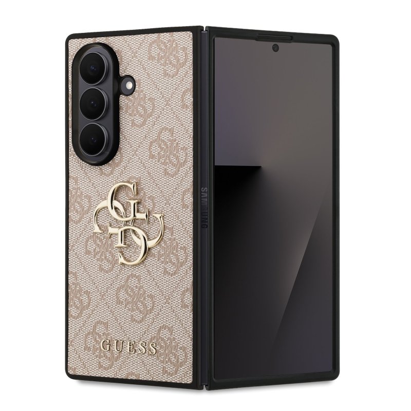 Guess PU 4G fém logós hátlap Samsung Galaxy Z Fold 7 rózsaszínű borítóhoz