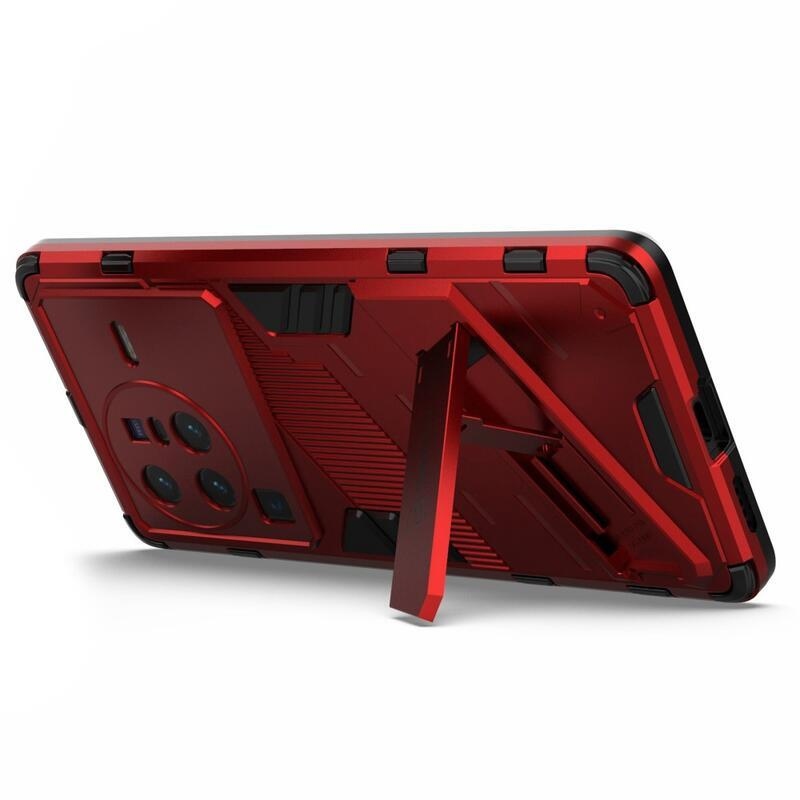 Armor hibrid tartós borítás felhajtható állvánnyal Vivo X80 Pro készülékhez - piros