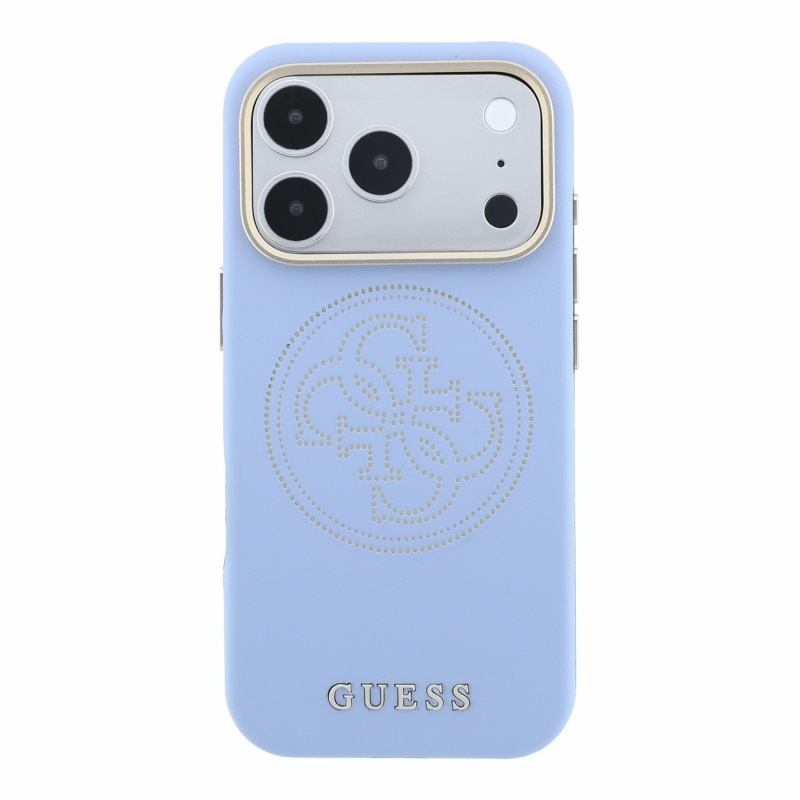 Guess PU Semi Wrap perforált 4G logós MagSafe hátsó tok iPhone 18 Pro Max-hoz, kék