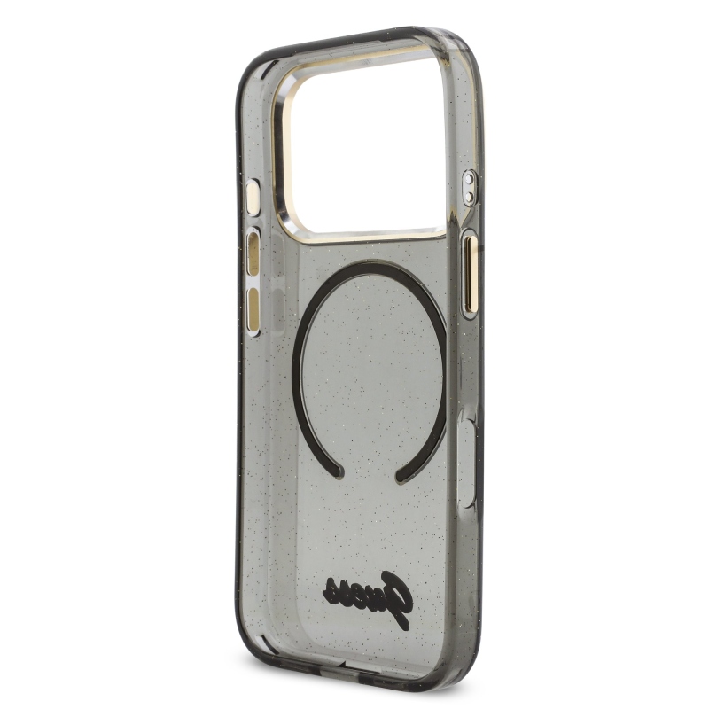 Guess IML Glitter Script Strap MagSafe hátlapi borító iPhone 17 Pro Fekete