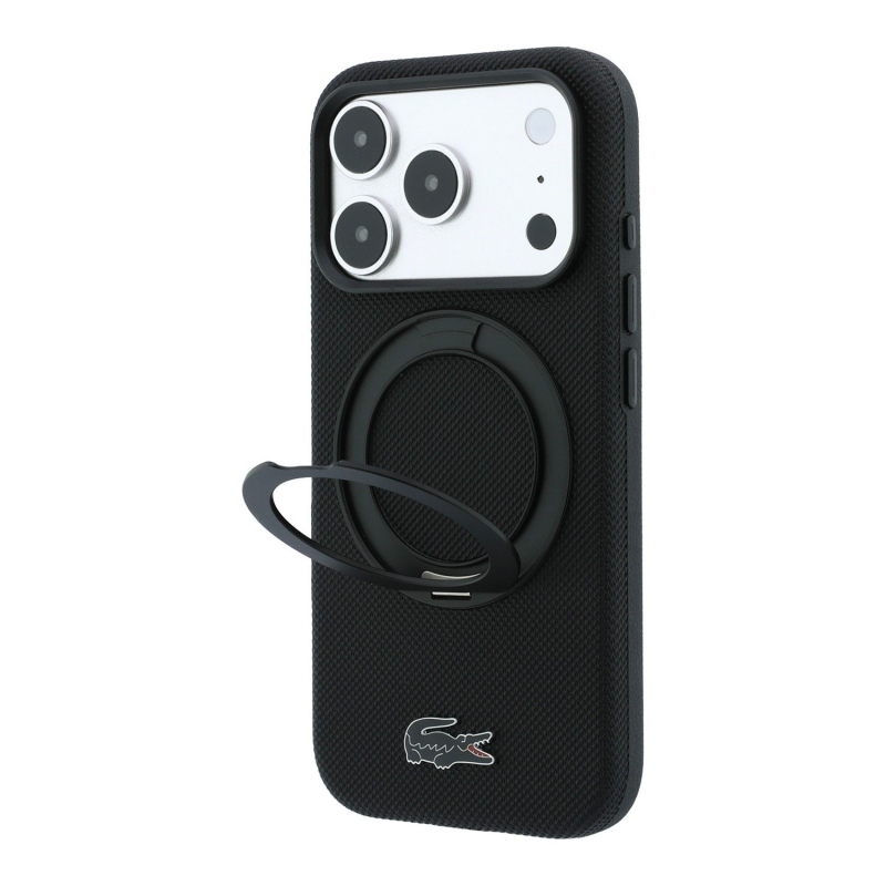 Lacoste PVC Petit Pique Semi Wrap Ring Stand MagSafe hátsó tok iPhone 18 Pro Max-hoz, fekete