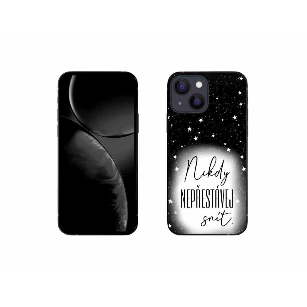 Gél borítás mmCase iPhone 13 mini 5.4 - idézet 1 fehér és fekete háttérrel