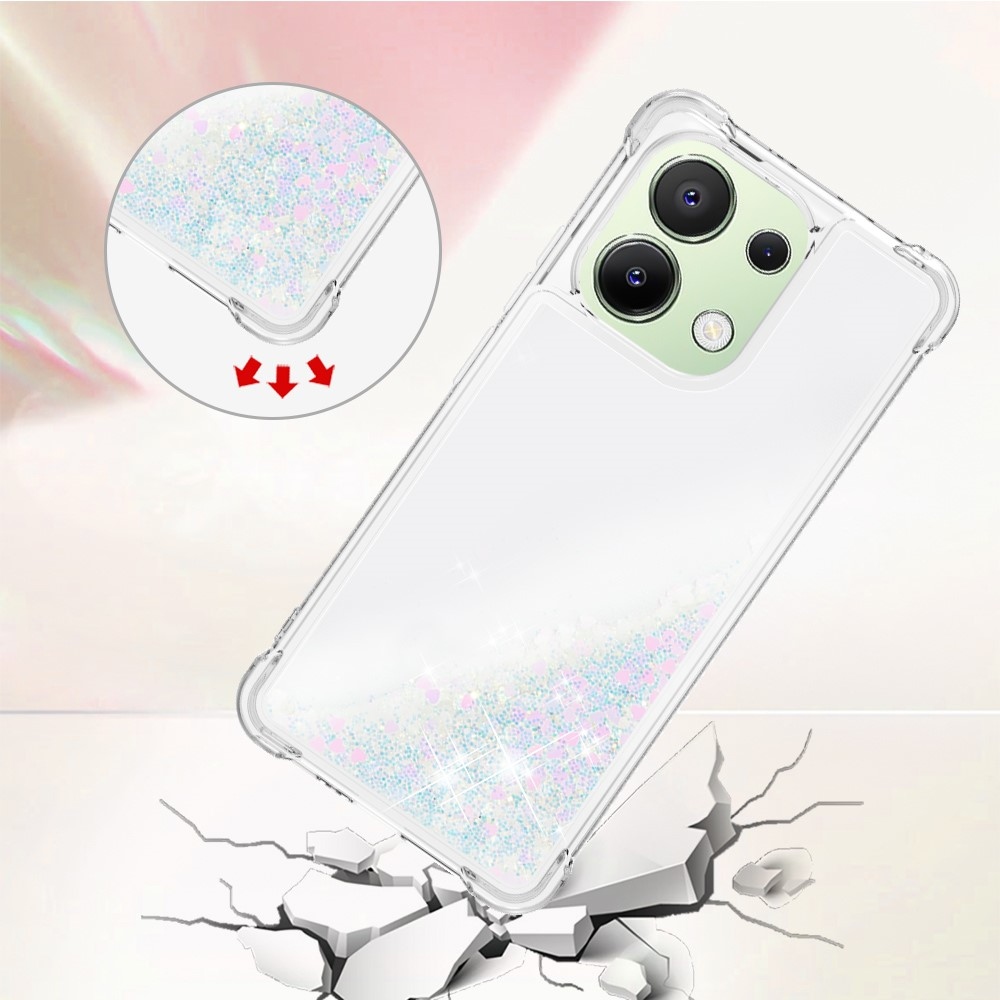 Glitter zselés homokóra tok Xiaomi Redmi Note 13-hoz - rózsaszín/ezüst/szív