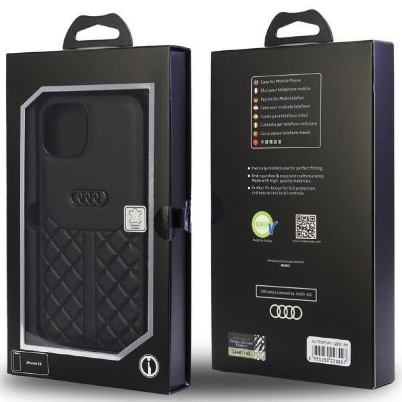 Audi eredeti bőr hátsó tok iPhone 11/XR-hez, fekete