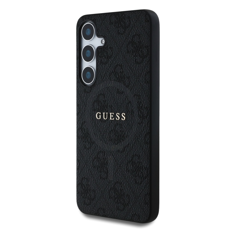 Guess PU bőr 4G színes gyűrűs MagSafe hátlap Samsung Galaxy S25+ fekete