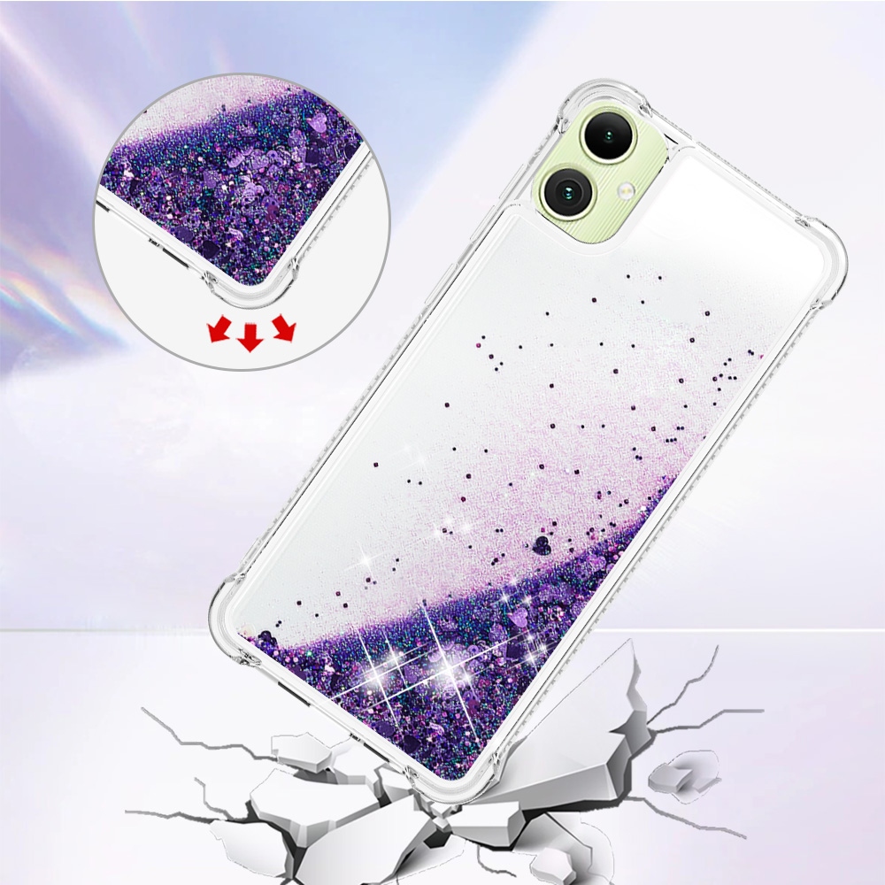 Glitter homokóra zselés tok Samsung Galaxy A07 4G - sötétlila/szívek