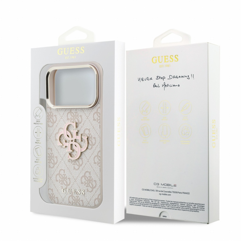 Guess PU 4G Resin Metal Logo hátsó tok iPhone 18 Pro-hoz, rózsaszín