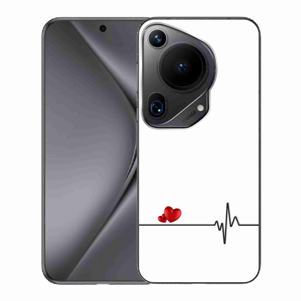 Gél borító mmCase a Huawei Pura 70 Ultra készülékre - szív és szívverés fehér háttérrel