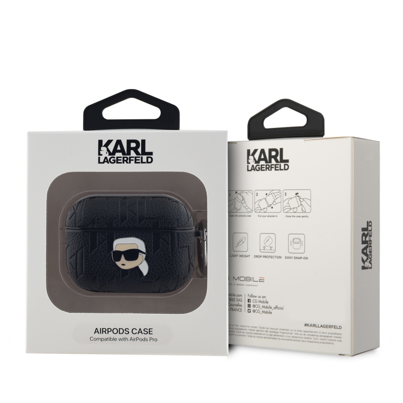 Karl Lagerfeld PU dombornyomott Karl fej tok az AirPods Pro készülékhez Fekete