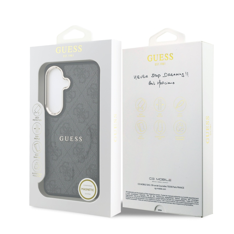 Guess PU bőr 4G arany keret mágneses hátlap Samsung Galaxy S26+ fekete