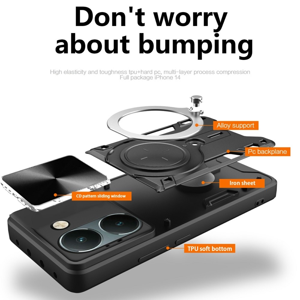 Forgatható, tartós borítás a Vivo Y36-hoz - fekete