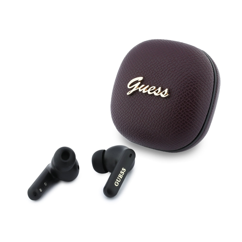 Guess PU Grained Script Metal Logo ENC TWS vezeték nélküli fülhallgató, bordó