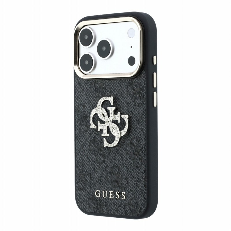 Guess PU 4G Strass Metal Logo hátsó tok iPhone 18 Pro-hoz, fekete